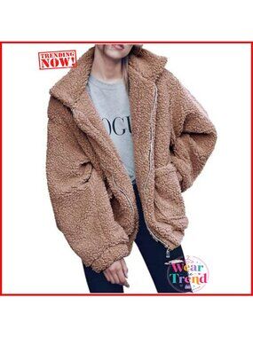 Oversized Sherpa Fleece Jacket Faux Fur Winter Coat Women's
